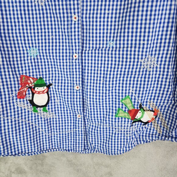 Womens White Stag Blue Gingham Shirt Button Up Penguin Embroidery Size XXL - Picture 3 of 8
